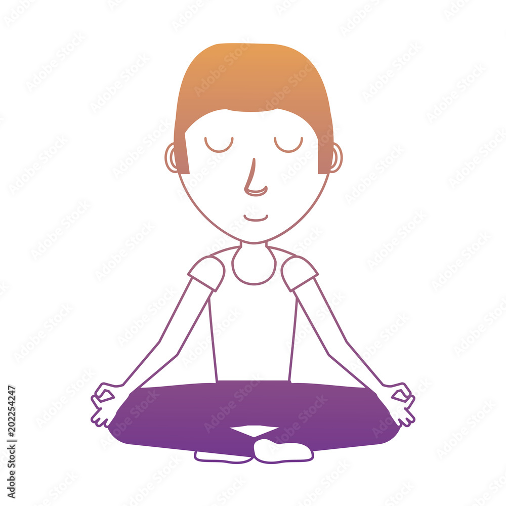 Poster cartoon man doing lotus position over white background, colorful design. vector illustration