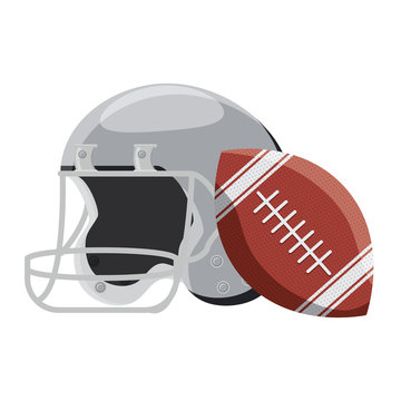 american football helmet and ball icon over white background, colorful design. vector illustration