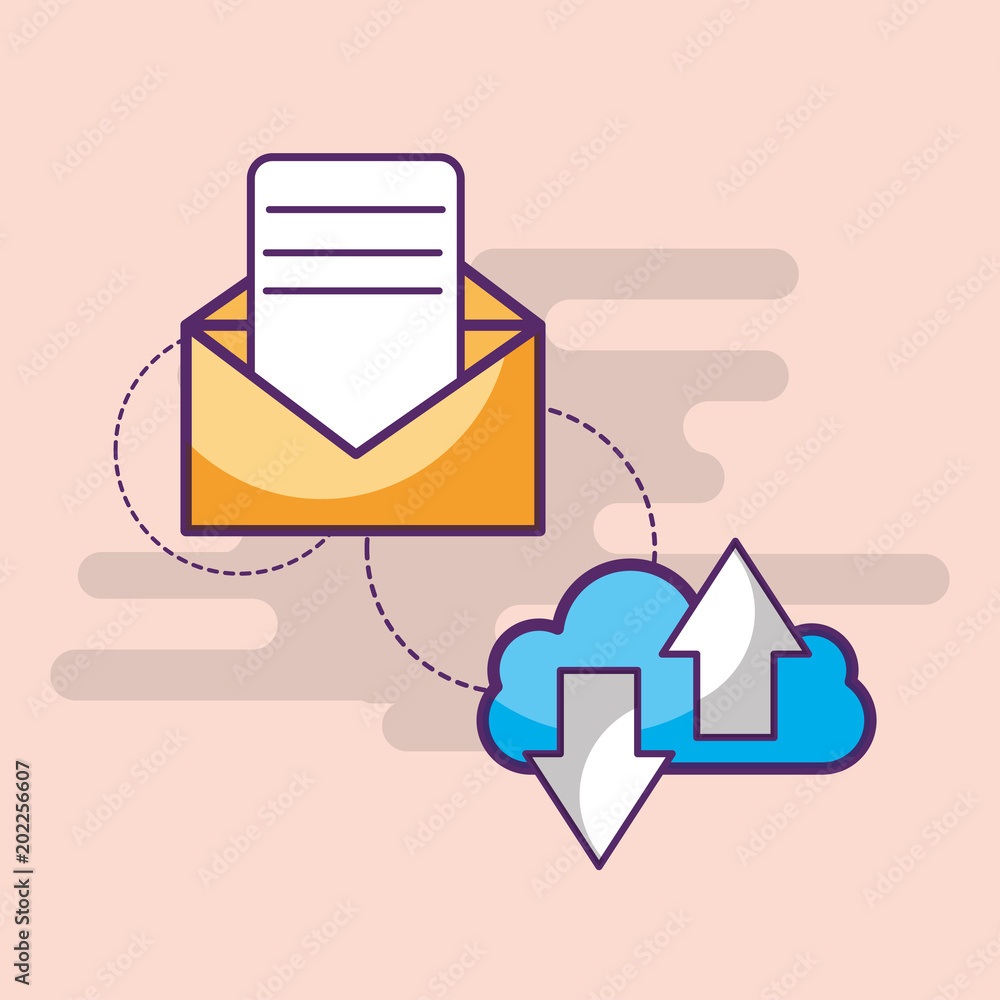 Poster email communication cloud computing download and upload arrows vector illustration