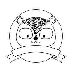 emblem of cute animals concept with decorative ribbon and cute raccoon icon over white background, vector illustration 