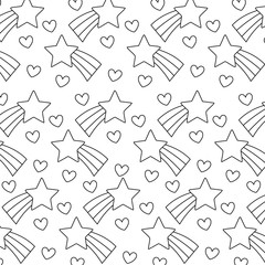 shooting stars and hearts background, vector illustration