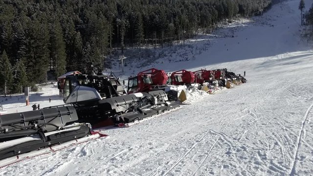Ski slopes in Bansko mountain resort are maintained by a professional team of slope maintenance snowcat service