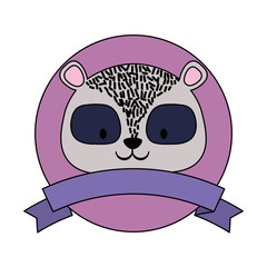 emblem of cute animals concept with decorative ribbon and cute raccoon icon over white background, colorful design. vector illustration 