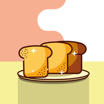 slice breaf fresh bakery on dish vector illustration
