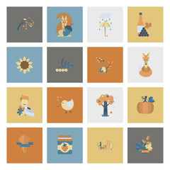 Obraz premium Set of Flat Autumn Icons