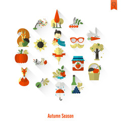 Fototapeta premium Set of Flat Autumn Icons