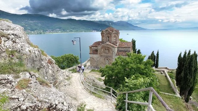 Ohrid Lake, view to Church St John at Kaneo, Macedonia