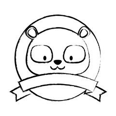 sketch of emblem of cute animals concept with decorative ribbon and cute raccoon icon over white background, vector illustration 