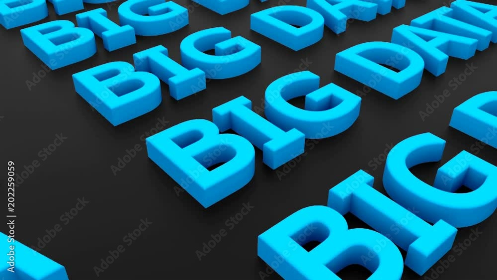 Poster many big data texts on surface, background, 3d illustration, computer rendering