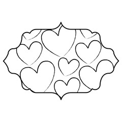 decorative arabic frame with hearts design over white background, sketch design. vector illustration