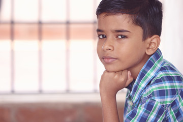     Portrait of Indian Little boy Posing to Camera with Expression 