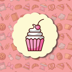 cupcake and berry label dessert bakery background vector illustration