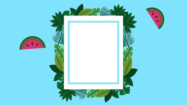 summer tropical watermelon plants leaves card template