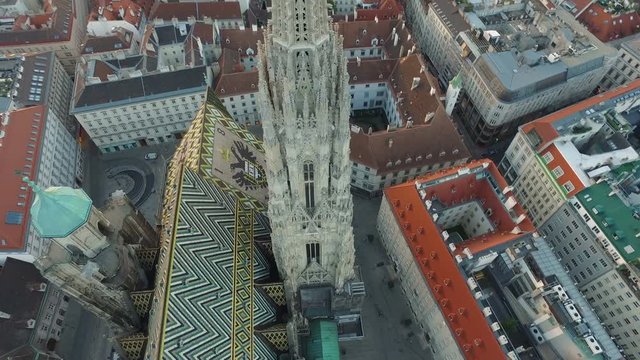 Aerial shot of Stephansdom in the evening
