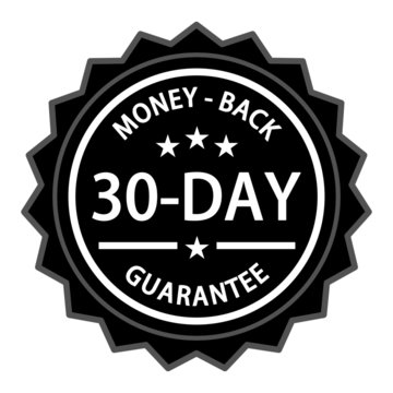 Money Back With A Thirty Day Guarantee Label On White