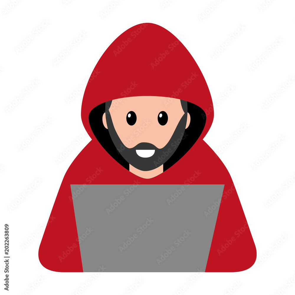 Poster hacker with laptop character vector illustration design