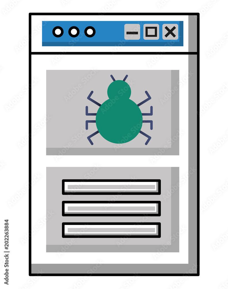 Poster template window with bug virus vector illustration design