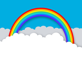 Rainbow.  Clouds and rainbow paper art or origami style vector illustration 