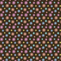 Multicolored Daisy Seamless Pattern on Chocolate Background. Pastel Daisy Rapport for Background, Print, and Textile.