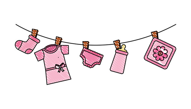 set baby girl accessories hanging icon vector illustration design