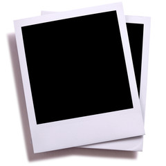 Blank polaroid style instant camera photo print frame two pair isolated on white background