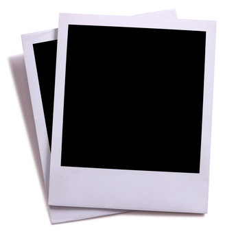 Blank polaroid style instant camera photo print frame two pair isolated on white background