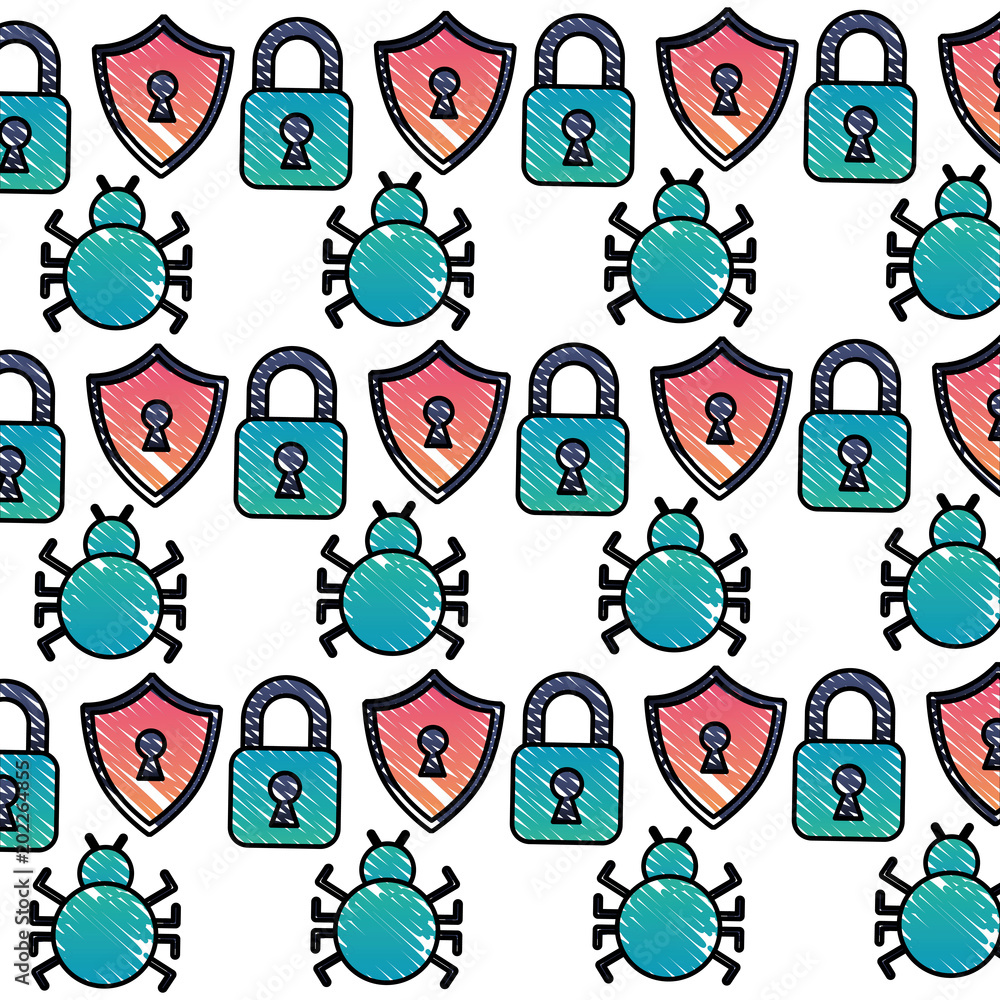 Poster computer virus set pattern background vector illustration design
