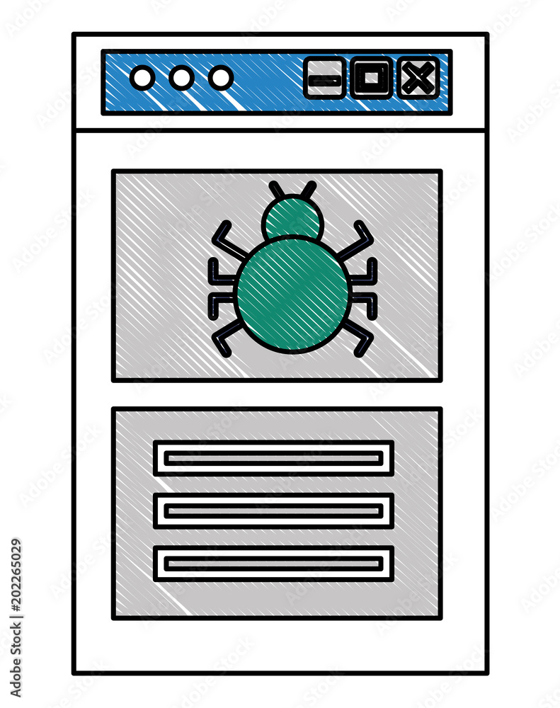 Poster template window with bug virus vector illustration design