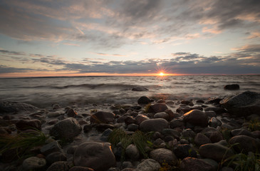 Sunset over the baltic ocean after a summers day, southern of sweden