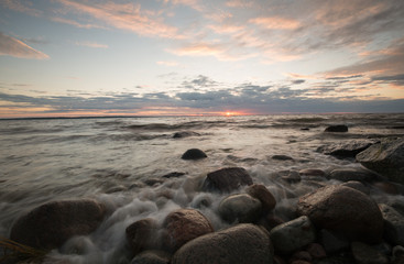 Sunset over the baltic ocean after a summers day, southern of sweden
