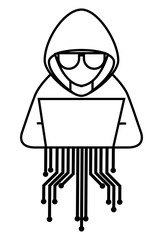 hacker with laptop character and circuit electric vector illustration design