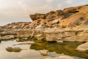 Three thousand waving the rocks beneath the Mekong river. Natural sandstone group Eroded through...