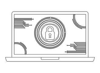 laptop computer with padlock and circuit electric vector illustration design