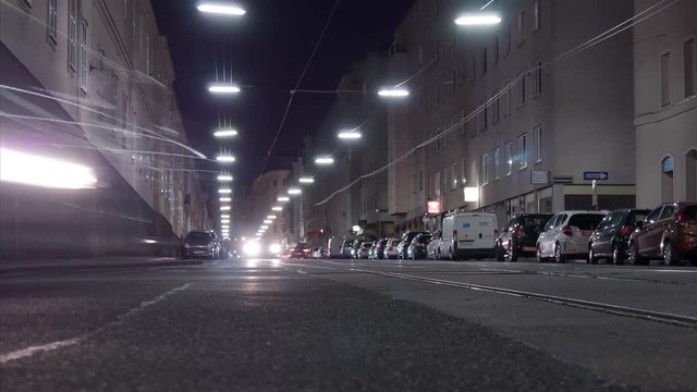 Night timelapse of a street in Vienna