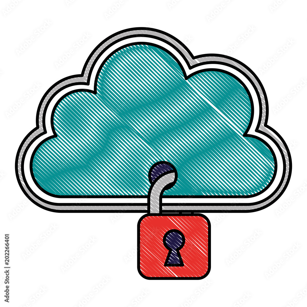 Poster cloud storage padlock data web cyber security vector illustration drawing
