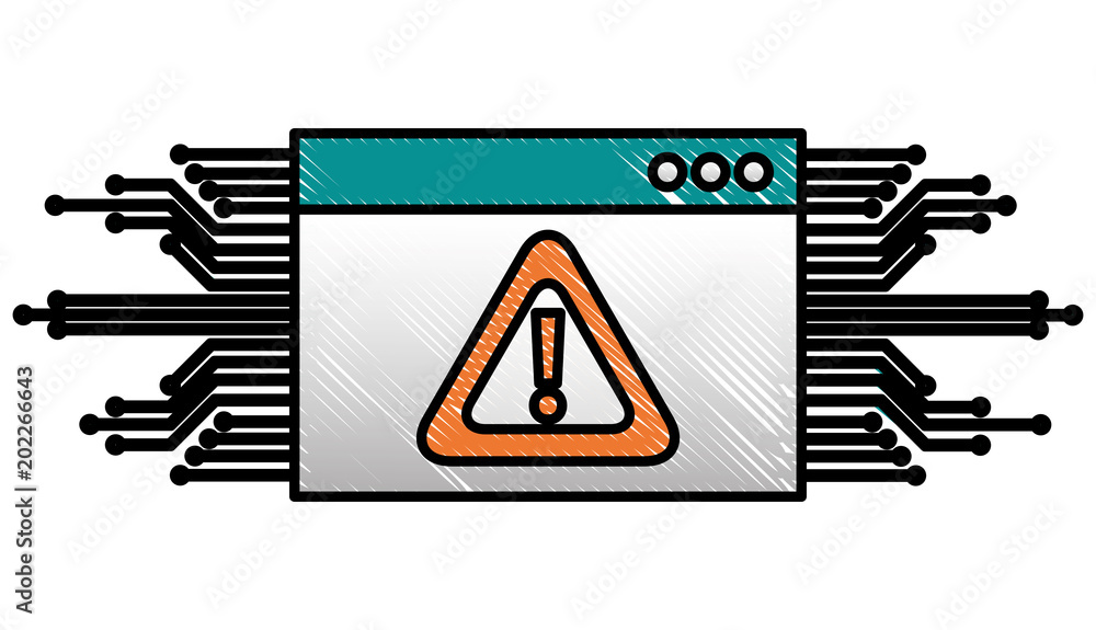Poster cyber security website warning attack circuit digital vector illustration drawing
