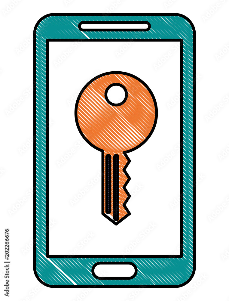 Poster smartphone key access data password security vector illustration drawing