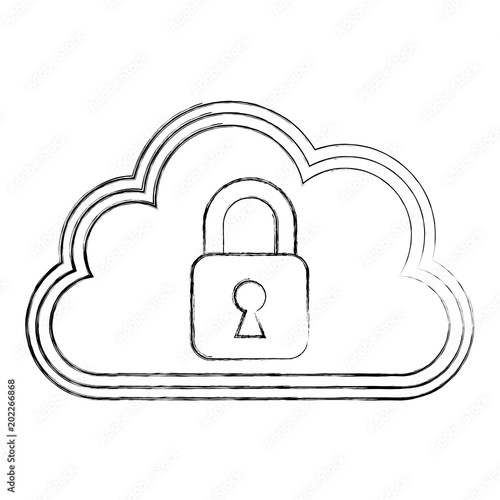 Poster cloud storage padlock data web cyber security vector illustration