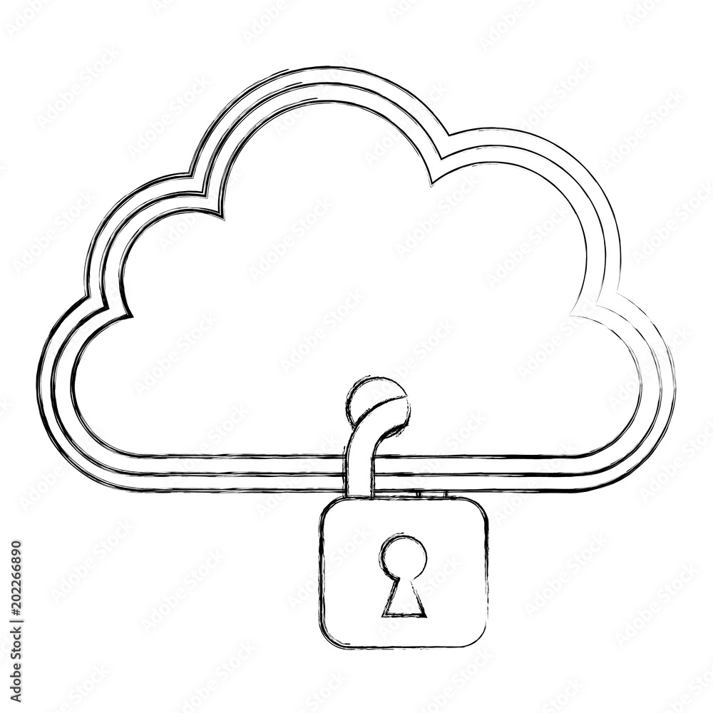 Poster cloud storage padlock data web cyber security vector illustration