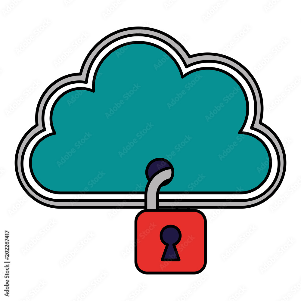 Poster cloud storage padlock data web cyber security vector illustration