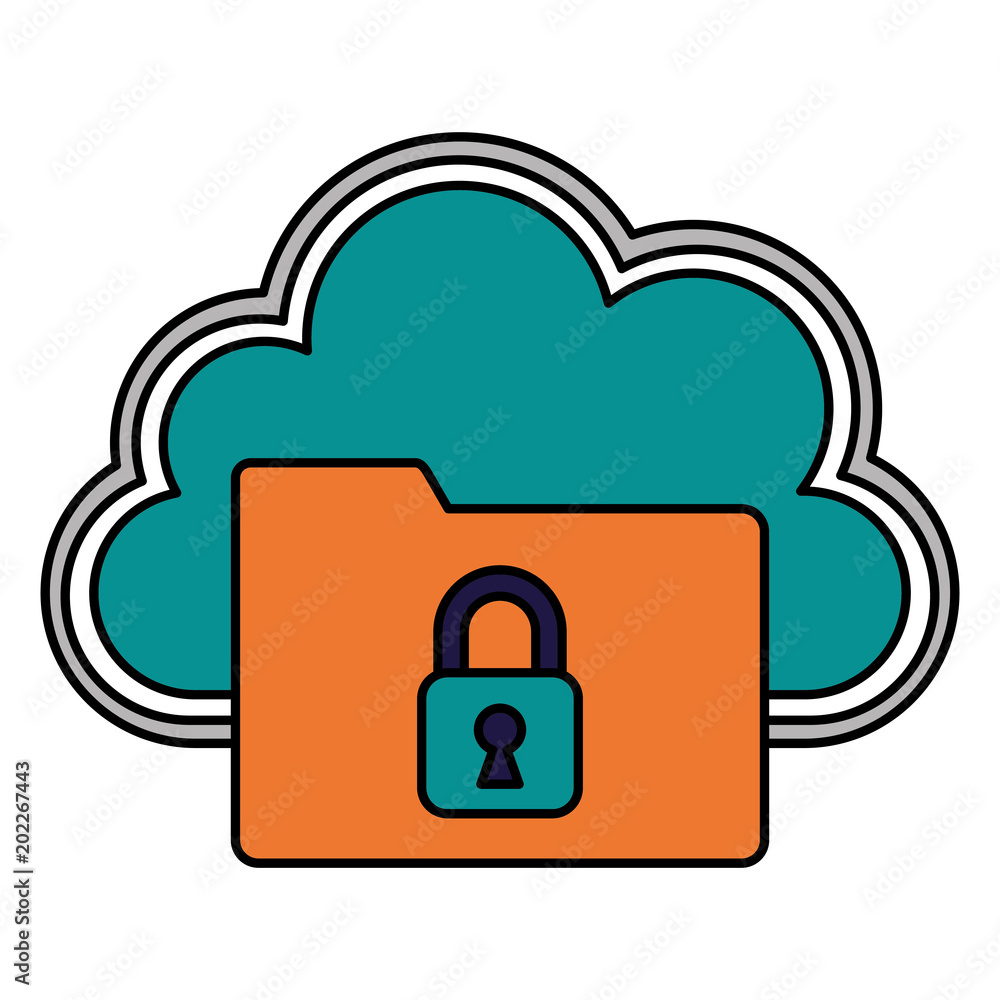 Poster cloud storage folder files data padlock cyber security vector illustration