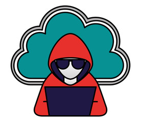 cloud storage and hacker laptop hacking technology vector illustration