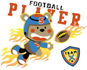 Animal rugby player with flame, vector cartoon illustration