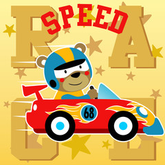 Fototapeta na wymiar Funny animal car racer, vector cartoon illustration