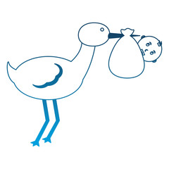 cute stork carrying baby in blanket vector illustration degraded color