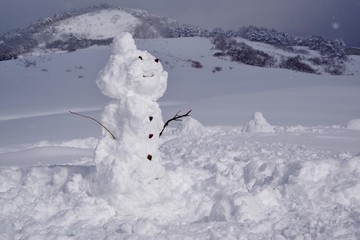 雪山と雪だるま