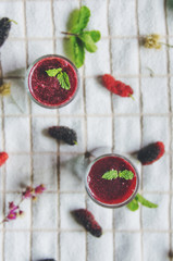 Mulberry juice and mulberry fruit, Fresh berry fruit and berry smoothies with mint.