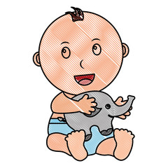 baby boy palying elephant animal toy vector illustration drawing