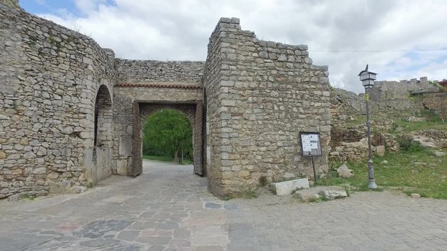 Gate of the historical fortress of Tsar Samuel on the hill top in Ohrid, Macedonia