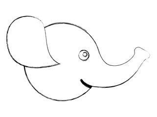 cute head baby elephant profile vector illustration sketch
